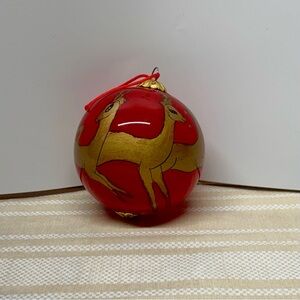 Reindeer Ornament Reverse Hand painted Glass Ball 3" with box